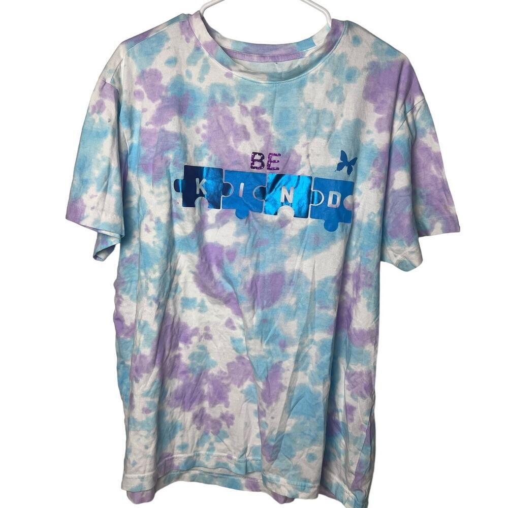 Original Use Tie Dye Be Kind Puzzle Pieces Butterfly Shirt Blue, Purple Size L